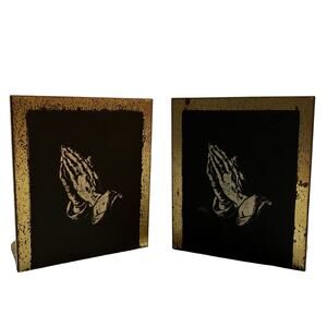 Park Sherman MCM Cork Back Black and Gold Prayer Hands Minimalist Bookend Set